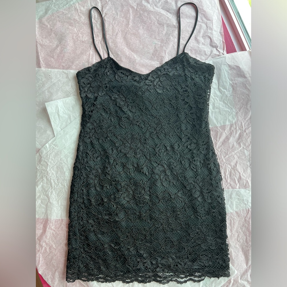 EUC VTG black LBD lace slip M nightie Brettins made in USA lingerie satin LBD - Picture 8 of 11